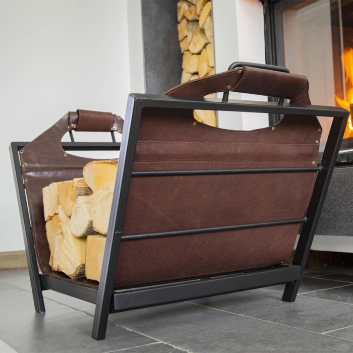 Дровница - переноска кожаная с подставкой